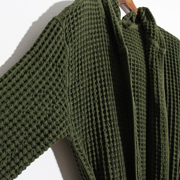 Onsen Supima Cotton Waffle Bath Robe Forest Green Unisex Hooded Size Medium - Picture 3 of 13